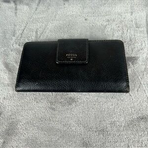 Fossil Madison Wallet Womens Black Pebbled Leather Classic Bifold Green Interior
